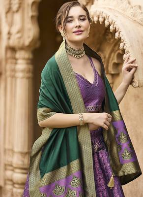 Purple Kanjiwaram silk blend Jacquard Woven Lehenga Choli 2