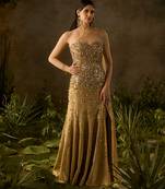 Gold embroidered jacquard gown