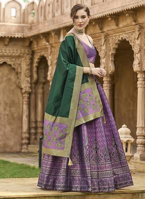 Purple Kanjiwaram silk blend Jacquard Woven Lehenga Choli 3