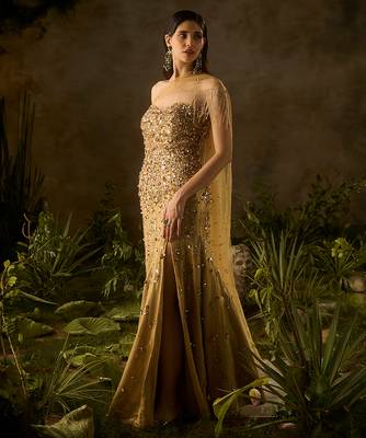 Gold embroidered jacquard gown 2