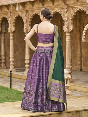 Purple Kanjiwaram silk blend Jacquard Woven Lehenga Choli 4