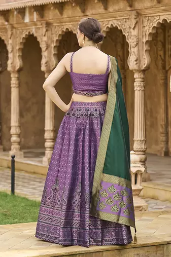 Purple Kanjiwaram silk blend Jacquard Woven Lehenga Choli