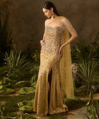 Gold embroidered jacquard gown 3