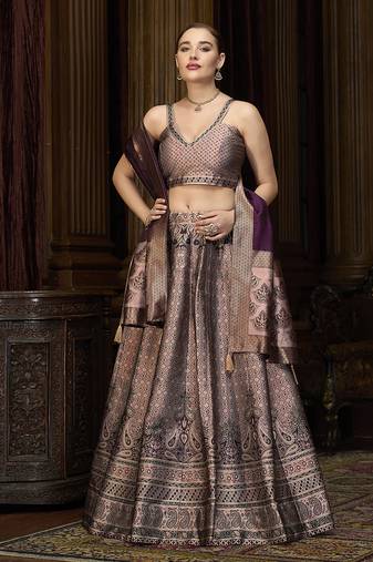 Rose pink Kanjiwaram Silk Jacquard Woven Trendy Lehenga Choli