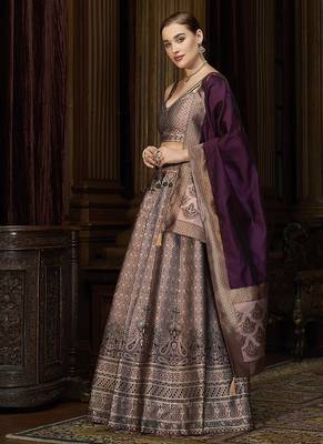 Rose pink Kanjiwaram silk blend Jacquard Woven Lehenga Choli 3