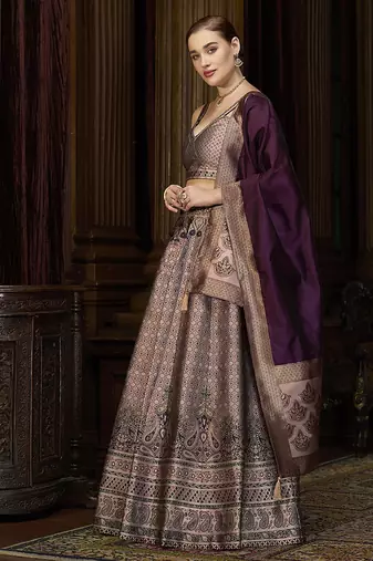 Rose pink Kanjiwaram silk blend Jacquard Woven Lehenga Choli