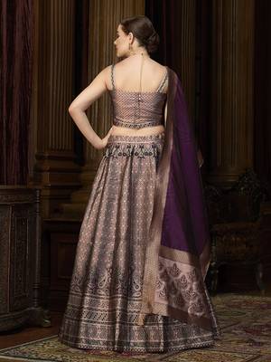 Rose pink Kanjiwaram silk blend Jacquard Woven Lehenga Choli 4
