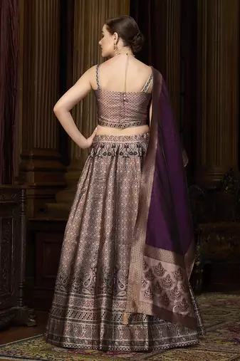 Rose pink Kanjiwaram silk blend Jacquard Woven Lehenga Choli