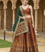Rust Kanjiwaram Silk Jacquard Woven Trendy Lehenga Choli