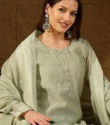 Women green chanderi woven design straight kurta trouser with dupatta