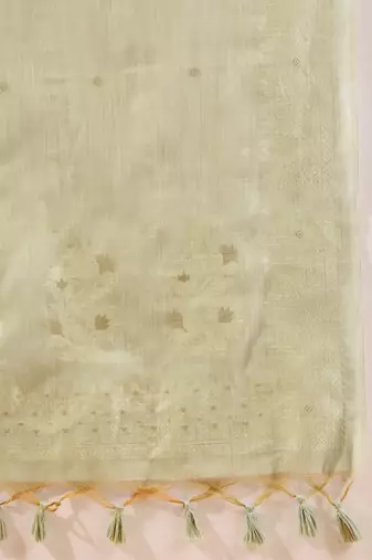 Women green chanderi woven design straight kurta trouser with dupatta