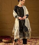 Women black chanderi woven design straight kurta trouser with dupatta