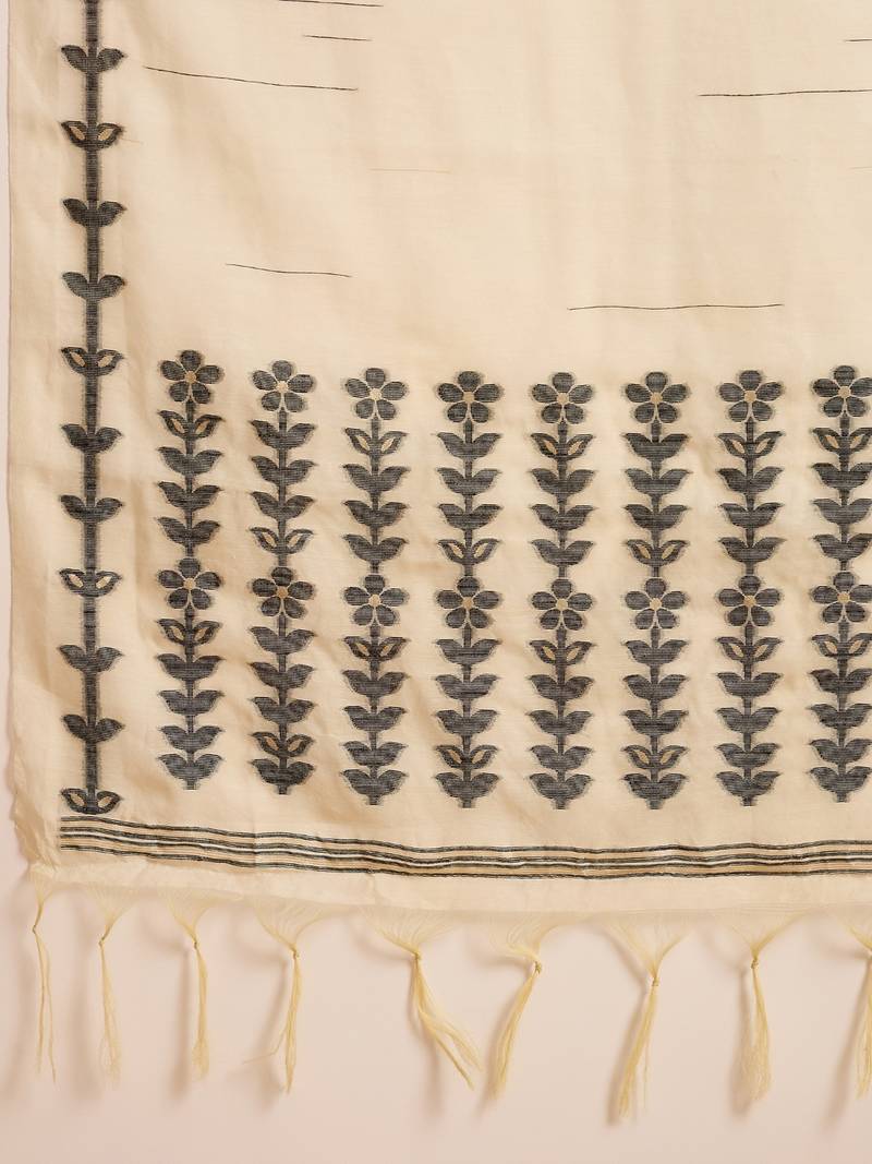 Women black chanderi woven design straight kurta trouser with dupatta