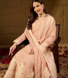 Women nude color chanderi self design straight kurta trouser with dupatta