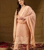 Women nude color chanderi self design straight kurta trouser with dupatta
