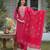 Women red silk blend bandhani embroidered straight kurta trousers with dupatta