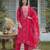 Women red silk blend bandhani embroidered straight kurta trousers with dupatta