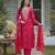 Women red silk blend bandhani embroidered straight kurta trousers with dupatta