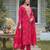 Women red silk blend bandhani embroidered straight kurta trousers with dupatta