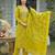 Women yellow silk blend bandhani embroidered straight kurta trousers with dupatta