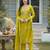 Women yellow silk blend bandhani embroidered straight kurta trousers with dupatta