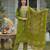 Women green silk blend bandhani embroidered straight kurta trousers with dupatta