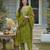 Women green silk blend bandhani embroidered straight kurta trousers with dupatta