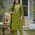 Women green silk blend bandhani embroidered straight kurta trousers with dupatta