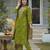 Women green silk blend bandhani embroidered straight kurta trousers with dupatta