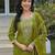 Women green silk blend bandhani embroidered straight kurta trousers with dupatta
