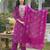 Women purple silk blend bandhani embroidered straight kurta trousers with dupatta