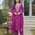 Women purple silk blend bandhani embroidered straight kurta trousers with dupatta
