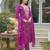 Women purple silk blend bandhani embroidered straight kurta trousers with dupatta