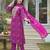 Women purple silk blend bandhani embroidered straight kurta trousers with dupatta