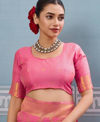 Pink colour flour printed silk saree with blouse wedding wear saree 5