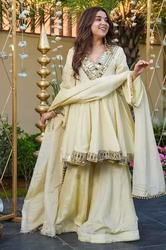 Cream Embroidered sharara Set