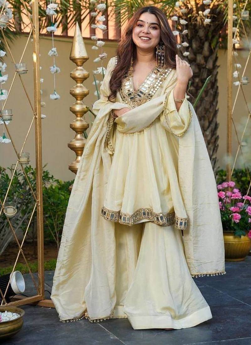 Cream Embroidered sharara Set