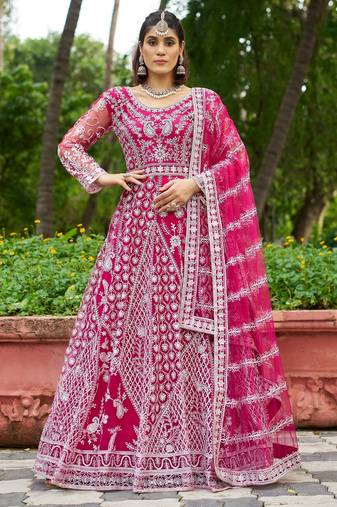 Pink net anarkali gown salwar suit semi stitched