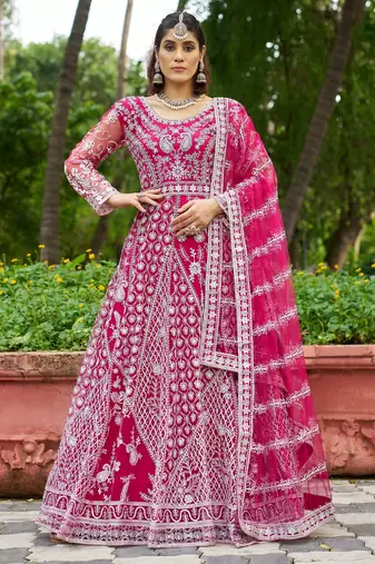 Pink net anarkali gown salwar suit semi stitched