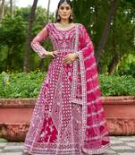 Pink net anarkali gown salwar suit semi stitched