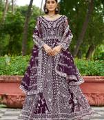 Purple net anarkali gown salwar suit semi stitched