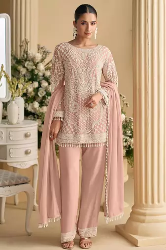 peach georgette salwar suit for women wedding wear-Full Stitched free size