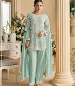 sky blue georgette salwar suit for women wedding wear-Full Stitched free size