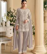 beige georgette salwar suit for women wedding wear-Full Stitched free size