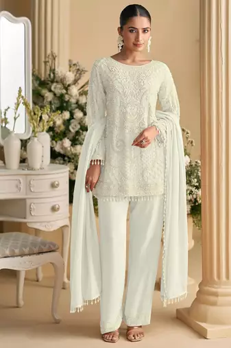 white georgette salwar suit for women wedding wear-Full Stitched free size