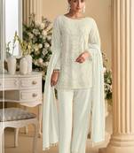 white georgette salwar suit for women wedding wear-Full Stitched free size