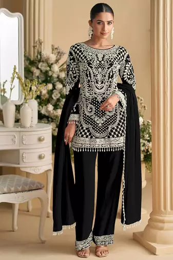 black georgette salwar suit for women wedding wear-Full Stitched free size