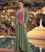 pista green crop top suit set for women wedding wear-Full Stitched free size