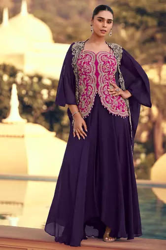 purple crop top suit set for women wedding wear-Full Stitched free size