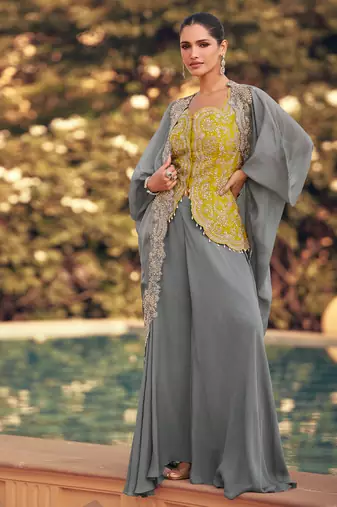 grey crop top suit set for women wedding wear-Full Stitched free size